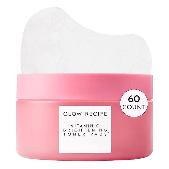 Glow Recipe Vitamin C Brightening Toner Pads - Korean Vitamin C Face Pads for Dark Circles Under-Eye and Cheeks - Light Face Exfoliator - Niacinamide, Caffeine, Guava - Fragrance-Free 60 Count