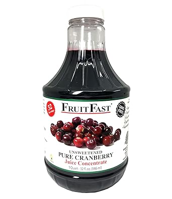 FruitFast Cranberry Juice Concentrate - 32 FL OZ Unsweetened, 50 Brix Pure Concentrated Extract - 100% Cranberry, No Additives or Fillers