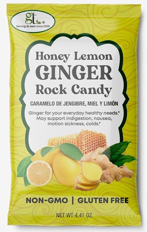 GT Honey Lemon Ginger Rock Candy, 4.41 Ounce Bag, 2 Pack