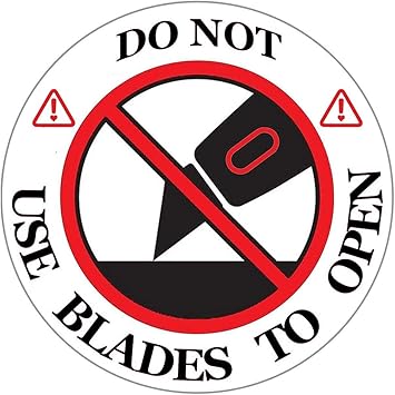 Remarkable DO NOT USE Blades to Open Warning LabelsStickers, 3 Round RedWhiteBlack Warning Sticker, for Shipping, Handling, Packing, and Moving300 Labels