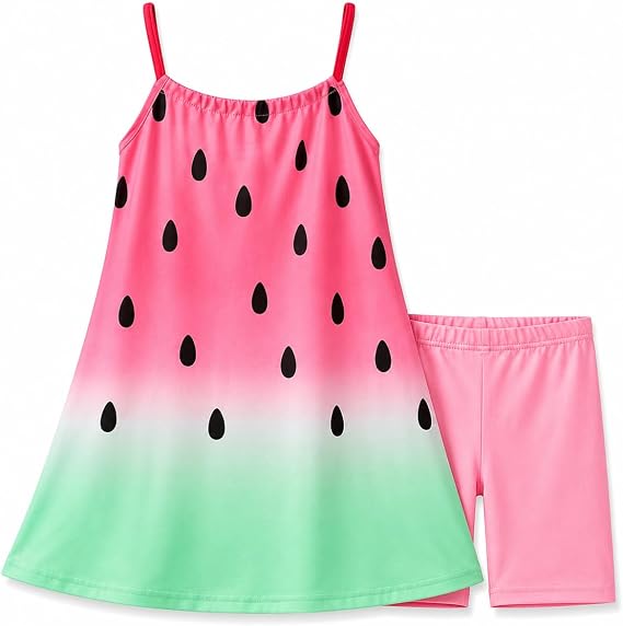 HILEELANG Girls Dress and Shorts Set Cotton Sleeveless Swing Dress with Bike Shorts Summer Outfit for Toddler Little Girls