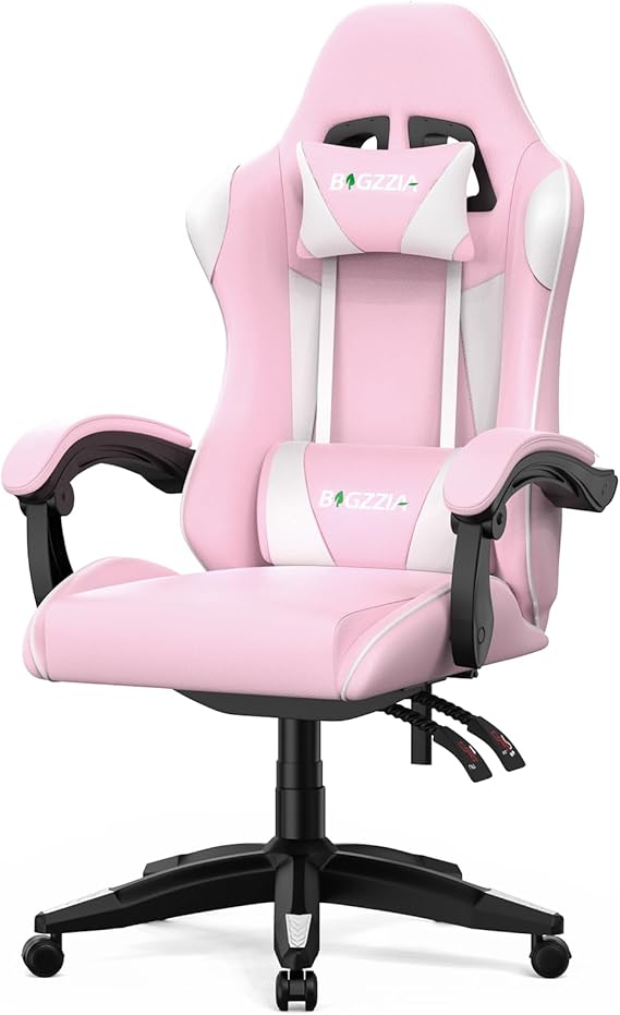 Bigzzia Gaming Chair, Ergonomic Video Game Chairs with Pillow and Lumbar Support, Racing Style Height Adjustable Computer Chair with 360-Swivel Seat for Adults and Teens Pink