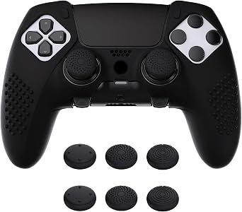 PlayVital 3D Studded Edition Anti-Slip Silicone Cover Case for ps5 Edge Controller, Soft Rubber Protector Skin for ps5 Edge Wireless Controller with 6 Thumb Grip Caps - Blue & Black