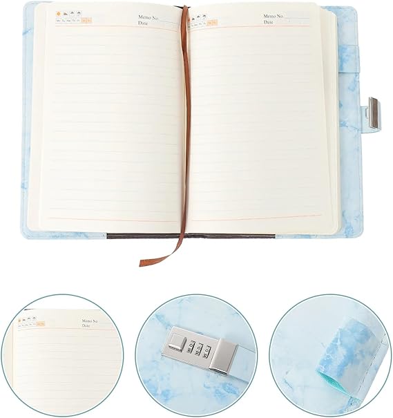 Password Notebook Journal Lock Notebook Ruled Kraft Paper Secret Diary Portable Office Old Fashioned Password Password Storage Book(Blue)