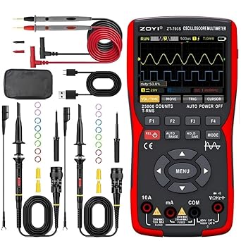 ZT-703s Handheld Dual-Channel Oscilloscope 25000 Counts Multimeter 50MHZ Multifunctional Measurement Tool Color Screen for Automotive Repair 3 in 1 Ampere-Ohm Voltmeter