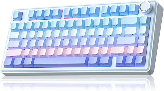 SOLAKAKA A75 Wireless Mechanical Keyboard, Hot Swappable Gaming Keyboard with RGB Backlit, Multifunction Knob, Gasket Mounted Creamy Keyboard, BT5.0/2.4GHz/USB-C, 75% Compact Layout for Win/Mac/PC