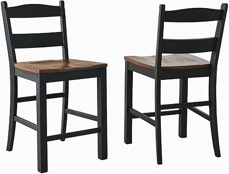 Signature Design by Ashley Valebeck Casual Rustic Counter Height Bar Stool with Contoured Seat and Footrest, Set of 2, Wood, 24" High, Black & Dark Brown