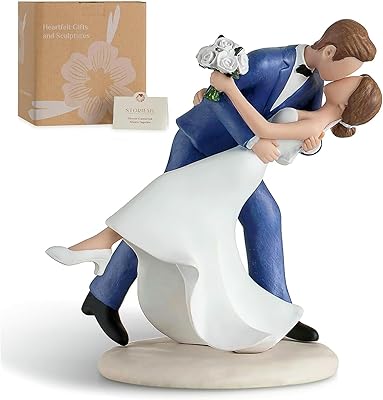 Wedding Cake Topper Decoration: Bride and Groom Kissing Resin Figurine with Secure Base Romantic Couple Gifts for Wedding Anniversary & Engagement