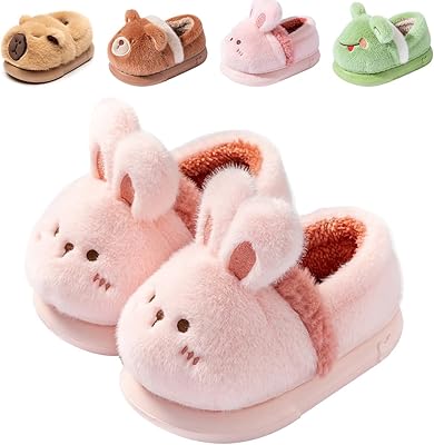 Drecage Toddler Kids Slippers Girls Boys House Shoes Winter Slippers Plush Warm Soft with Cute Cartoon Design Indoor Shoes