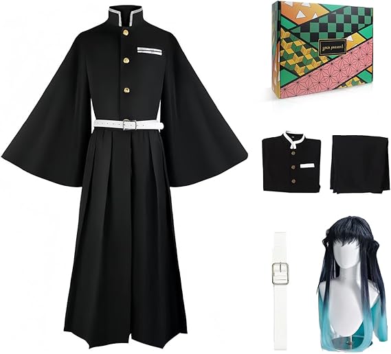 Anime Cosplay Costume Outfit Set with Wig Earrings Uniform for Halloween (Black, Small)