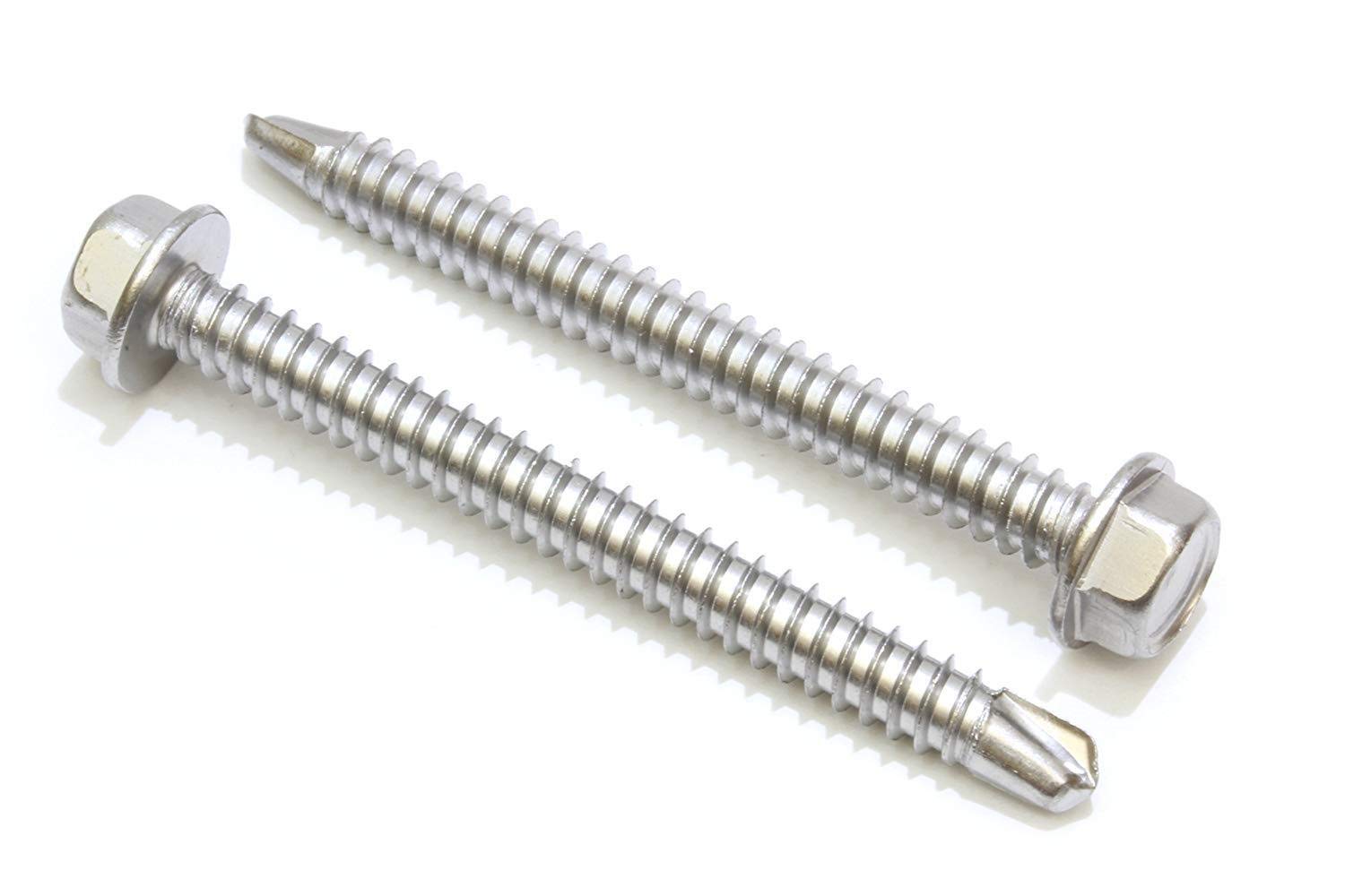 Bolt Dropper M0.2 x 0.8-Inch Self Tapping Screws for Metal - Pack of 100 Silver IndHex Washer Head Screws - Durable Stainless Steel Self Drilling Fasteners for Roofing, Steel, and Metalwork Projects
