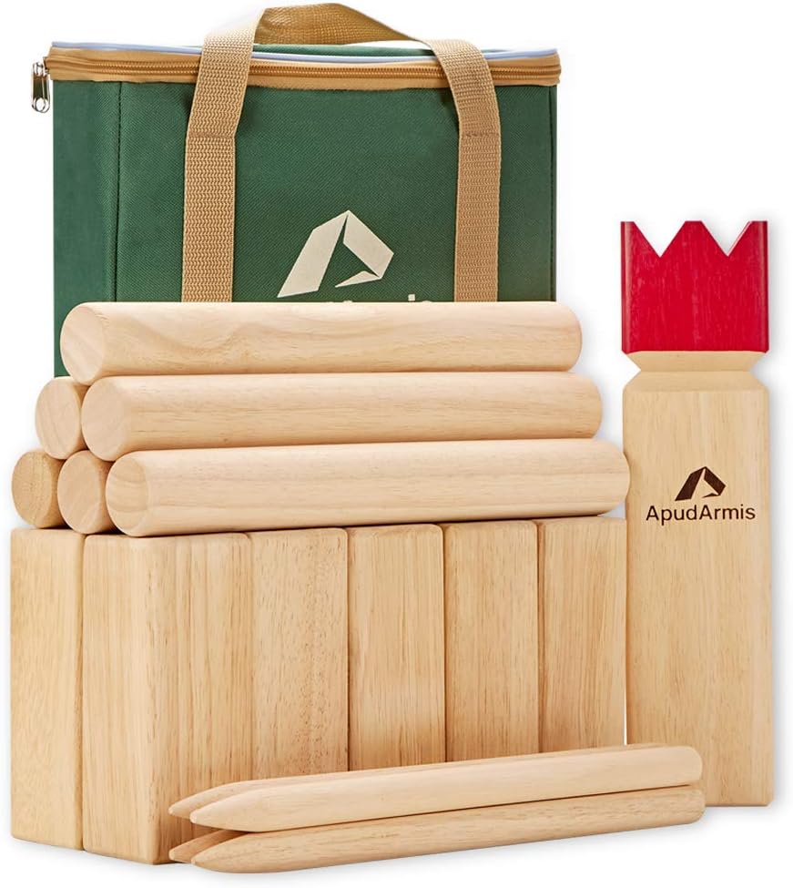 ApudArmis Kubb Yard Game Set, Viking Chess Outdoor Clash Toss Yard Game with Carrying Case - Rubber Wooden Backyard Lawn Games Set for Teenagers Adults Family