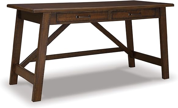 Signature Design by Ashley Baldridge Home Office Desk With Drawers, Rustic Industrial,Wood Construction, Smooth-Gliding Storage for Workspaces, Ideal for Home Offices, Brown