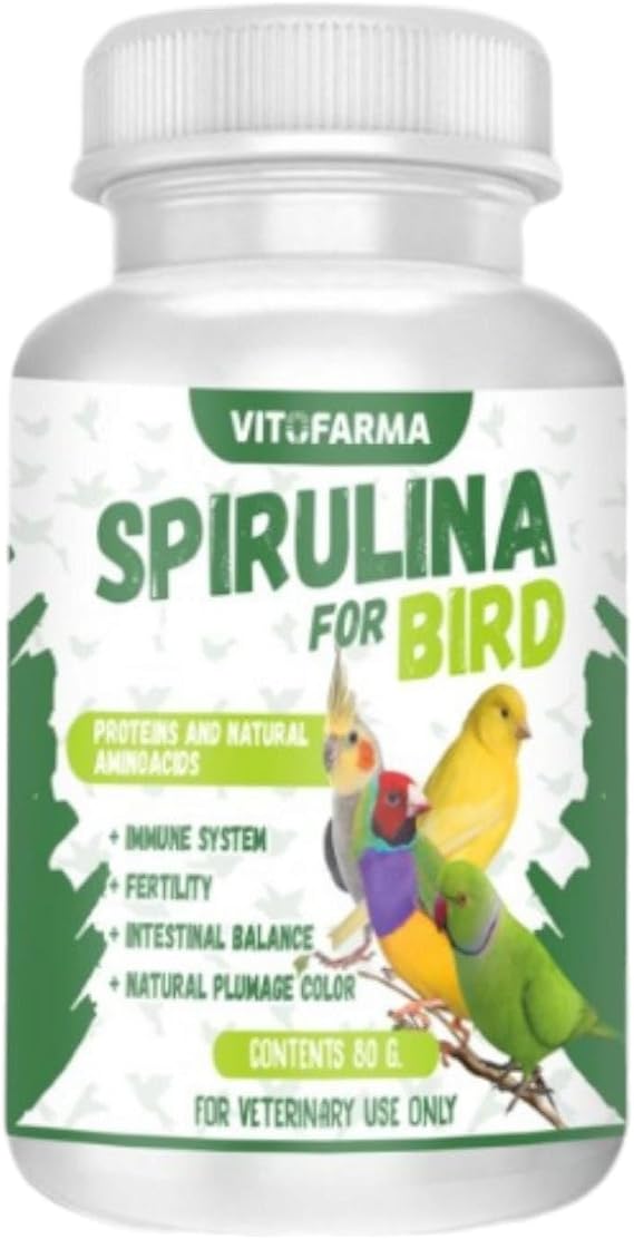 Spirulina Bird, Supplements for Caged Birds, Organic Bird Food Supplement with Vitamins, Proteins, and Amino Acids for Parakeets, Cockatiels, Budgies, Finches, Canaries, and Parrots, 80 gr