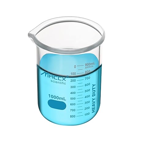 34oz1000ml New Upgraded Glass Beakers, Heavy Duty Lab Beaker,3.3 Borosilicate with Double Scale, HDBK1K0-001