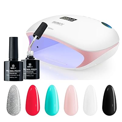SUNUV 48W LED UV Light Nails Lamp, UV Lamp for Gel Nails SUN4S Pink, Hema-Free Gel Nail Polish Kit, 6 Colors Gel Polish Set