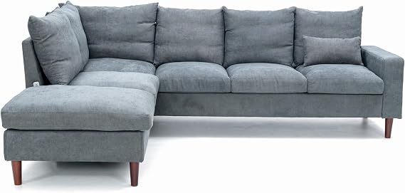 Panana Sectional Sofa Couch, 6 Seat L Shaped Couch with USB Ports Chaise,100 inch Sectional Sofa for Living Room, Apartment, Linen Fabric Grey