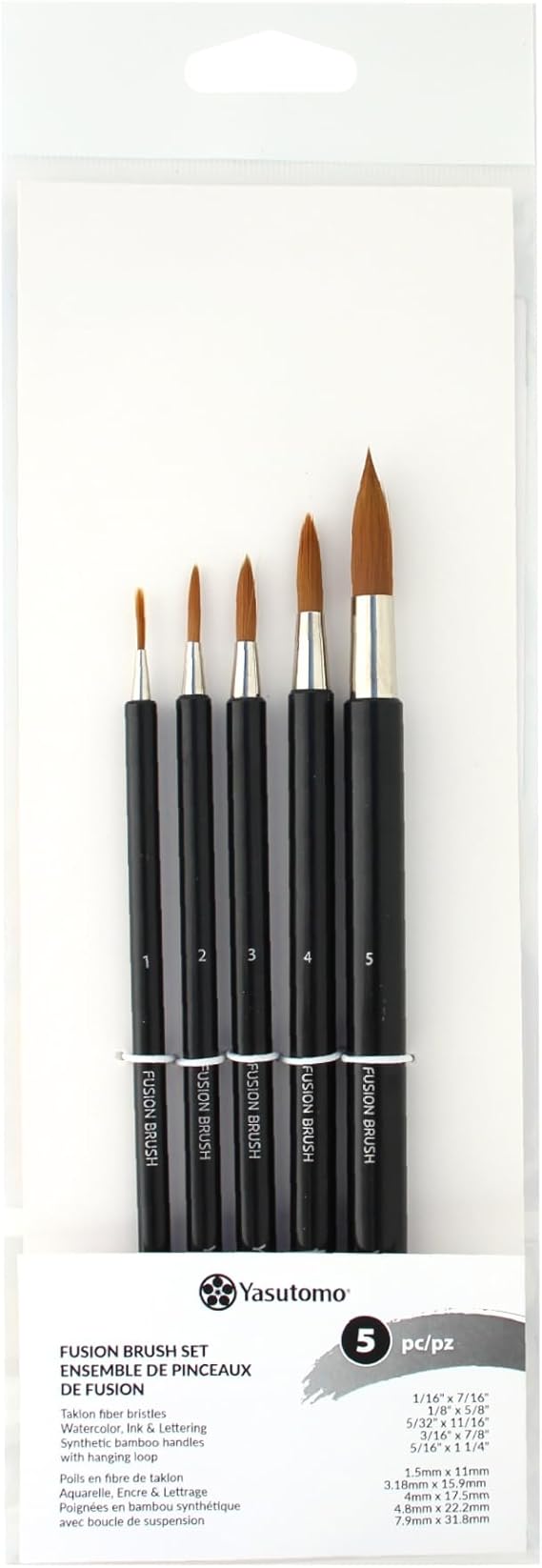 Yasutomo Fusion Brush Set, 5 Pieces, Arts and Crafts Supplies