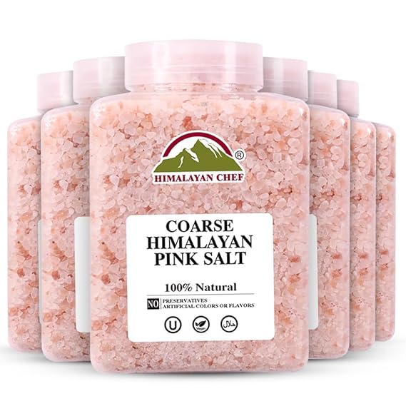 Himalayan Chef Pink Salt Coarse Grain, Plastic Jar 5 Lbs, Food Graded with Rich 84 Minerals, Pure 100% Natural Gourmet Pink Salt - Kosher Certified - pack of 6
