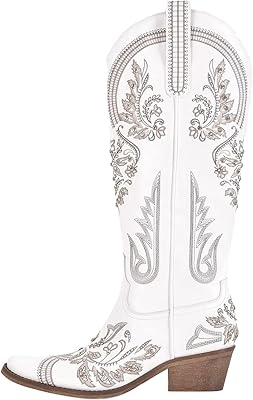 Cowboy Boots for Women - Wide Calf Knee High Western Cowgirl Boots, Classic Embroidered, Pointed Toe Chunky Heel Pull on Vintage Tall Boots