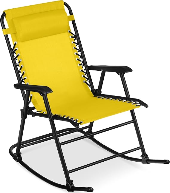 Best Choice Products Outdoor Zero Gravity Rocking Chair, Folding Reclining Patio Lounge Chair with Adjustable Pillow for Lawn, Beach, Camping - Sunflower Yellow