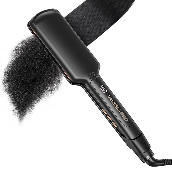 VANESSA PRO Titanium Flat Iron: Hair Straightener with Consistent Heat for Effortless Glide on Naturally Thick Hair, Minimal Damage - 2-Inch Wide Plates for Easier Morning Routine & Silk Press at Home