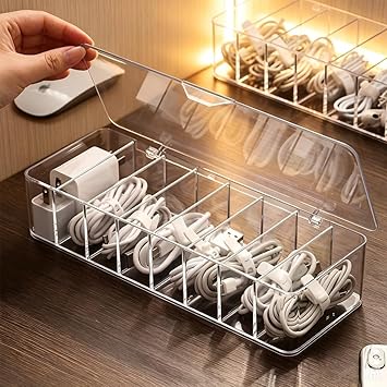cord organizer box, 10.2 x 3.5 x 2.2in, Desktop Cord Organizer with Compartments 1
