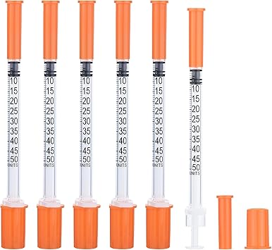 0.5ml/cc Syringe U-100 31G 1/4 Inch(6mm) Scientific Lab Syringe, Individually Wrapped Pack of 100