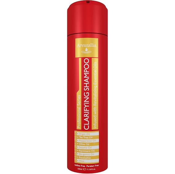 Arvazallia Clarifying Shampoo with Revitalizing Essential Oils - Professional-Grade Anti-Residue Cleanser Infused with Argan, Tea Tree, Peppermint, Olive, Sesame Oils, and Aloe