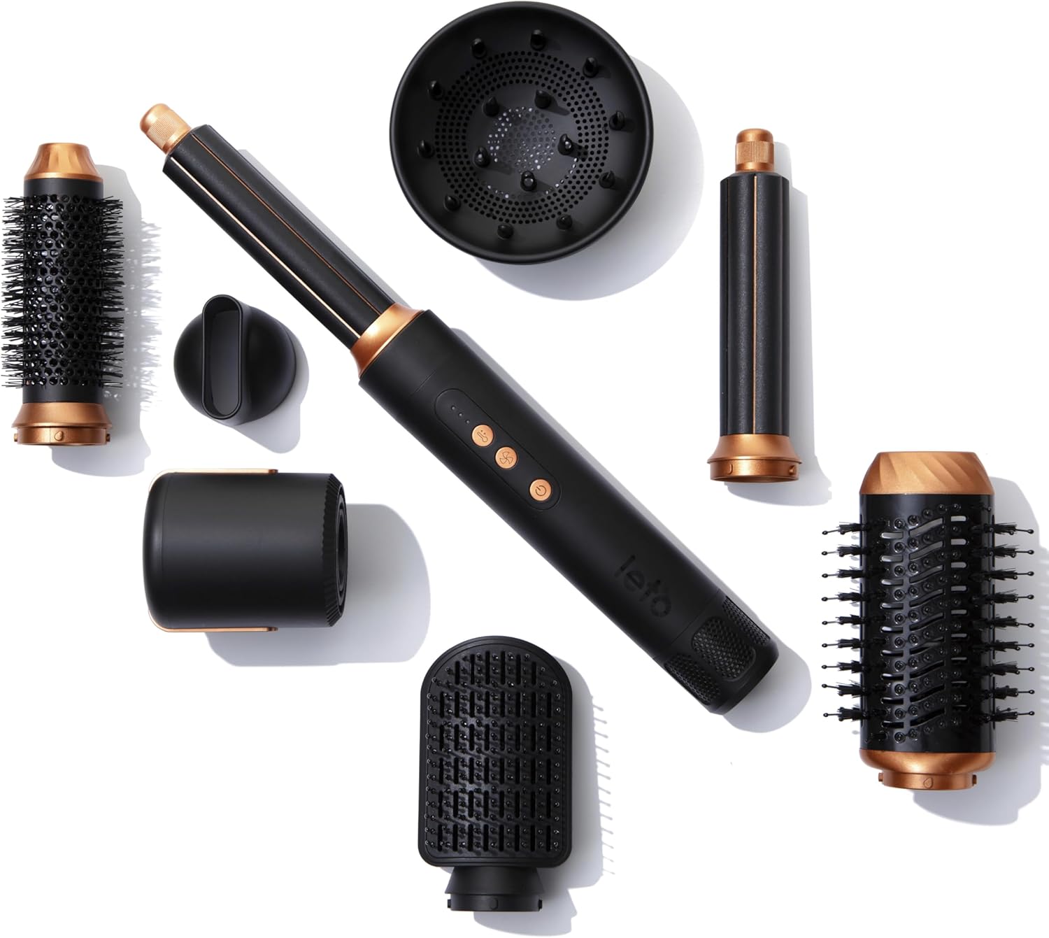 Leto 7-in-1 Hot Air Brush & Hair Dryer - Round Brush Curling Attachments Waver Straightening Attachment Diffuser Concentrator Coanda Ions 1400W BLDC