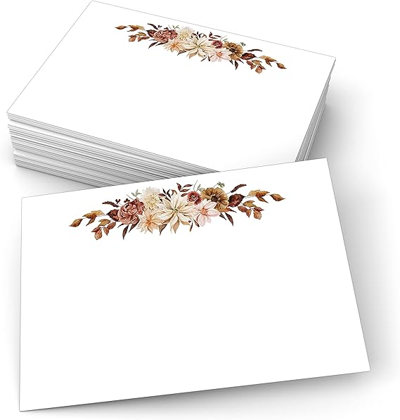 321Done Autumn Floral Note Cards, 4x6 White, Made in USA - Pretty Fall Flower Design, Blank to Make Your Own Notecards, Invites, GreetingTable Cards, Thick Heavy Cardstock - Set of 50