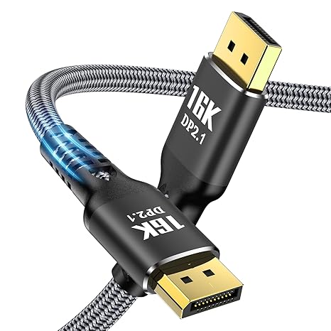DisplayPort Cable 2.1 10FT 3FT 5FT 6FT 15FT, 16K Display Port 2.1 DP Cable [16K 60Hz, 8K 120Hz, 4K 240Hz 165Hz 144Hz] 80Gbps HDR10 HDCP DSC 1.2a, for FreeSync G-Sync Gaming Monitor 3FT