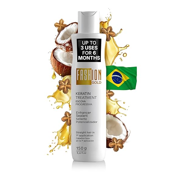 Fashion Gold Keratin Hair Treatment (Up to 3 USES per Bottle), Hair Botox Treatment, At Home Keratin Treatment, Keratina para Alisar el Pelo, Alisado Brasileno, Alisados organicos SIN FORMOL, 150g