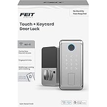 Feit Electric Smart Touch, Keycard Door Lock, Fingerprint, NFC Keycard, Keypad, App Control, Auto-Lock, 100 Codes, Weatherproof, USB-C Backup, Smart Home Security Lock, Satin Nickel Finish