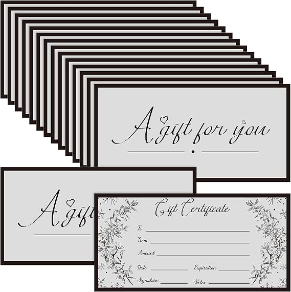 Spiareal 50 Pcs Blank Gift Certificates for Small Businesses 3.75 x 7.5 Inches Double Sided Kraft Black Foil Certificate Cards Paper Vouchers for Hair Salons Spa Restaurants(Grey)