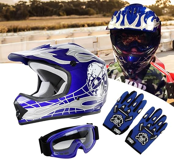 XFMT DOT Youth Kids Motocross Offroad Street Dirt Bike Helmet W/Goggles Gloves ATV Mx Skull Helmet