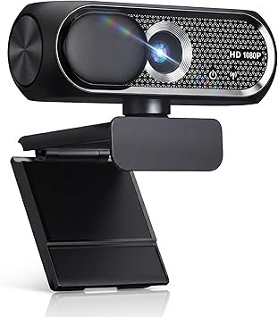 1080P HD Webcam with Microphone, Noise Cancellation, Privacy Cover, Wide-Angle Lens, Auto Light Correction, Plug & Play USB Webcam for Laptop, Desktop, PC, Mac, Zoom, Skype, Streaming (Black)