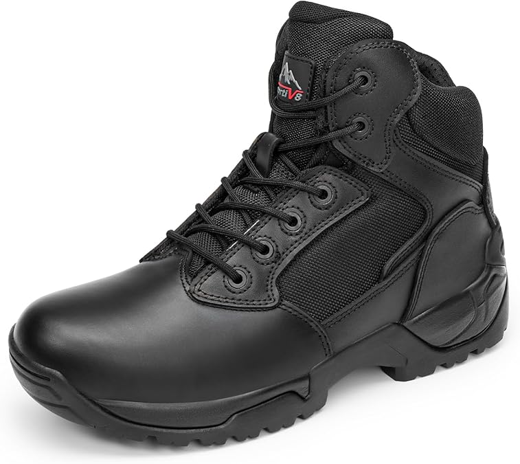 NORTIV 8 Mens Military Tactical Work Boots Side Zip Outdoor Hiking Leather Motorcycle Combat Boots