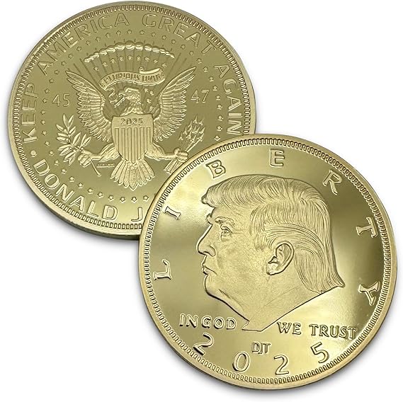 President Donald J. Trump 2025 Gold American Eagle Challenge Coin with Certificate of Authenticity, Oval Office, Trump Coin Collectors Souvenir, 24k Plated Gold, 38mm x 2mm in Protective case