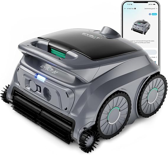 WYBOT B1 Robotic Pool Cleaner, Floor and Wall Cleaning, Cordless Vacuum for Inground & Above Ground, Smart Navigation, Self-Parking, Grey Green