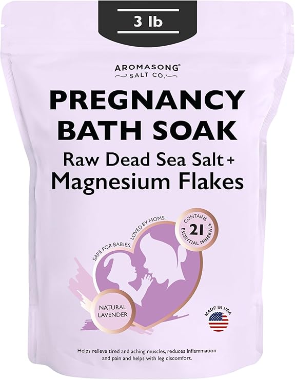 Aromasong Pregnancy Bath Soak 3 LB - 100% Pure Magnesium Flakes with 21 Essential Dead Sea Minerals and Natural Lavender - Better Absorbing Than Epsom Salt