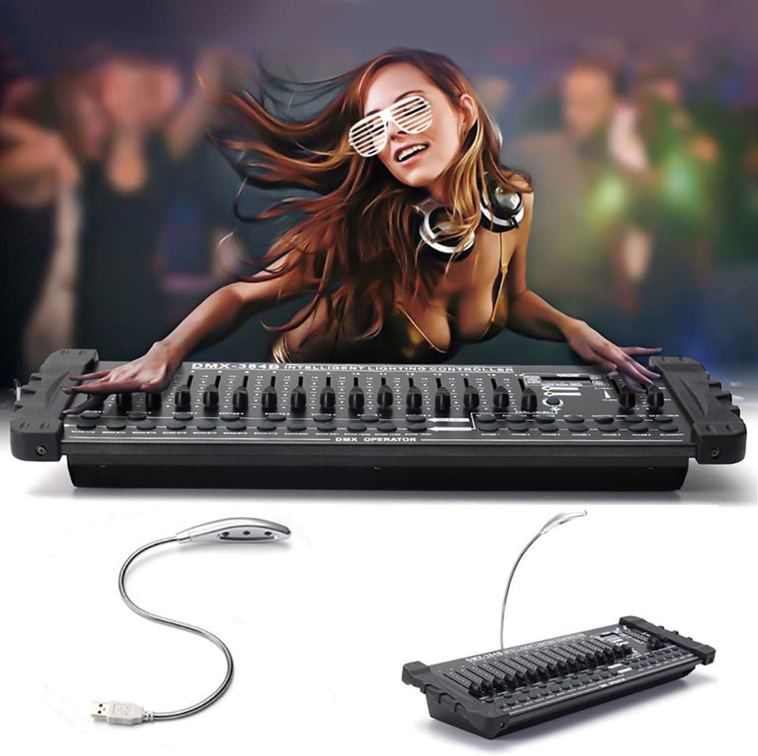 DMX512 Light Controller, DMX 384B Console, 384 Channels, 240 Scenes, DJ Domination Platform Stage Lighting Console, for School Concerts Party Disco KTV Club
