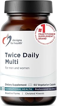 Designs for Health Methylated Multivitamin for Women & Men - Twice Daily Multimineral Supplement & Multivitamin Without Iron + Methylated B12 and Folate, Vitamin C, K, D, E + More 60 Capsules