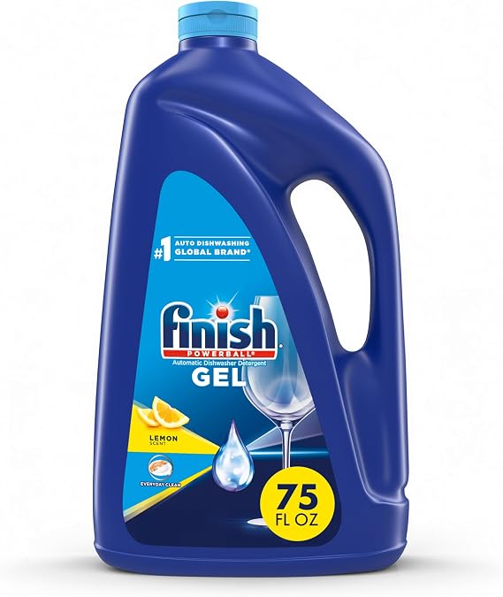 Finish Gel Liquid Dishwasher Detergent, Advanced Deep Cleaning Power Dish Soap, Fights Tough Stains, Dishwasher Soap, Plastic-Free & Septic Safe Dish Detergent, Lemon Scent, 75oz