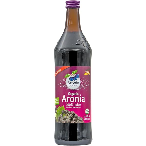 Aronia Original Organic Aronia Berry Juice 23.7 Fl Oz Pure Chokeberry, Unsweetened, Not from Concentrate No Sugar Added, Single Ingredient, Vegan, Non-GMO, Amber Glass Bottle