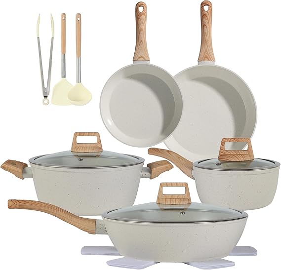 Ceramic Cookware Sets 15PCS Pots and Pans Set Non Stick white15