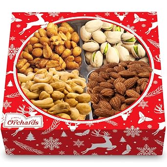 Christmas Nuts Gift Basket for Holiday Season, Premium Mixed Nut Assortment Gift Gourmet Snack Food Present Box, Christmas Gift Basket for Family 4 Sectional