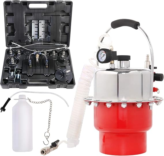 YSTOOL Brake Bleeder Kit Pneumatic Pressure Brake Clutch Fluid Bleeding Tool Set with Master Cylinder Adatpers Air Power Pressurized Oil Change Bleeder Machine and Waste Oil Collection Bottle (Red)