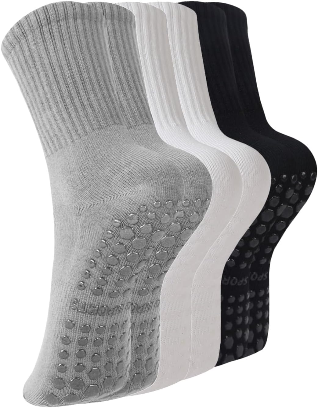 BONANGEL Pilates Socks with Grips for Women, 3 Pairs Womens Grippy Yoga Ballet Barre Hospital Gym Athletic Socks