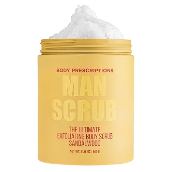 Body Prescriptions Mens Exfoliating Body Scrub Ultimate Skin Cleansing Wash in Jar with Twist-Top Lid, For All Skin Types, 21 Ounce Pack of 1, Sandalwood